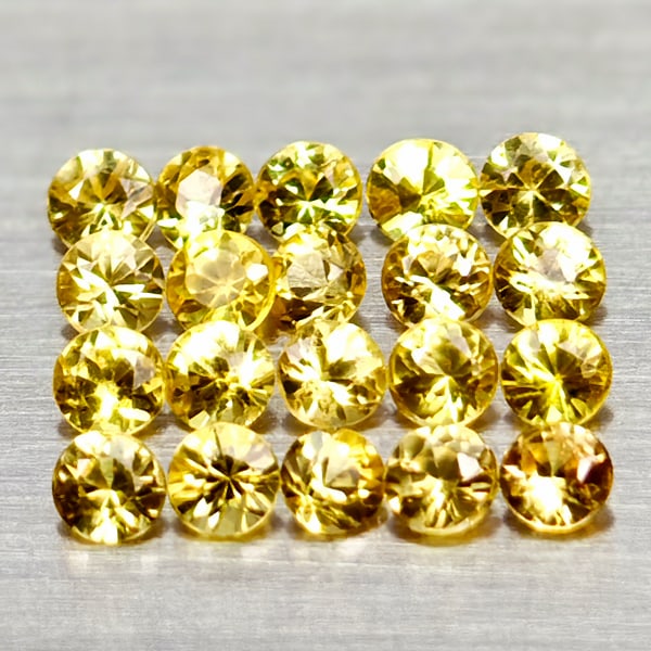 Natural Yellow Songea Sapphire 0.96 Ct. 20 Pcs Round Diamond Cut 2.1 Mm Gemstones From Tanzania: Product ID: 806162394 Product Name: Natural Yellow Sapphire Weight: 0.96 CT. Size: 2.1 x 2.1 x 1.2 MM. Shape: Round Diamond Cut Color: Yellow Clarity:VSI - SI1 Luster: Good Gems Origin: Tanzania Treat