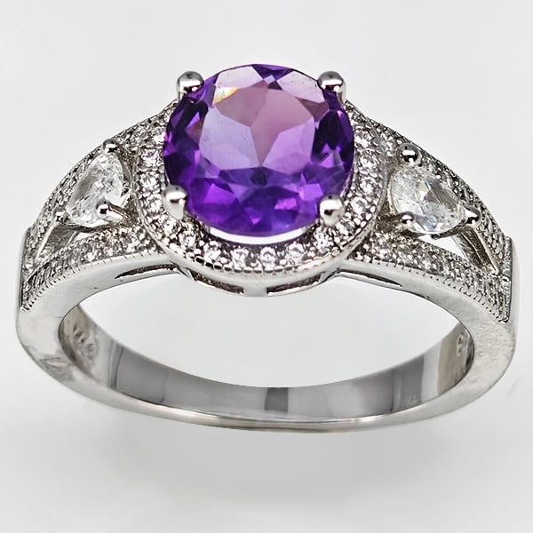 Natural Purple Amethyst Real 925 Sterling Silver Jewelry 4.20 Grams Ring Size 8 (1 of 3)