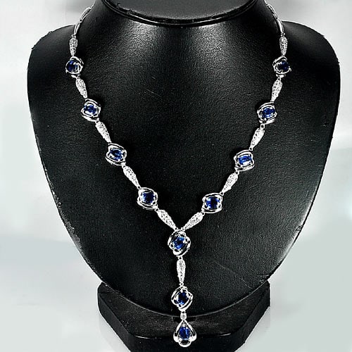 Natural Blue Kyanite 925 Sterling Silver Necklace Jewelry 28.98 G. Length 17 Inch. (1 of 3)