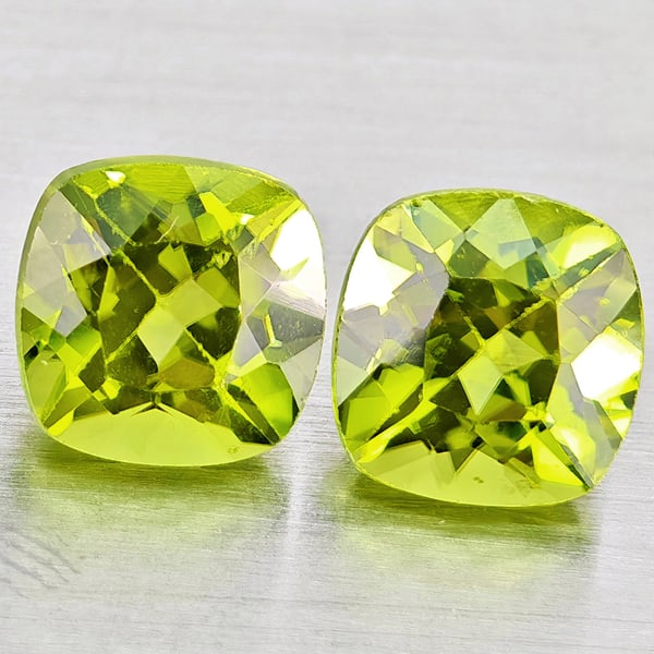 Natural Green Peridot 2.43 Ct. 2 Pcs Cushion Shape 6 Mm. Gemstones From Pakistan (1 of 3)
