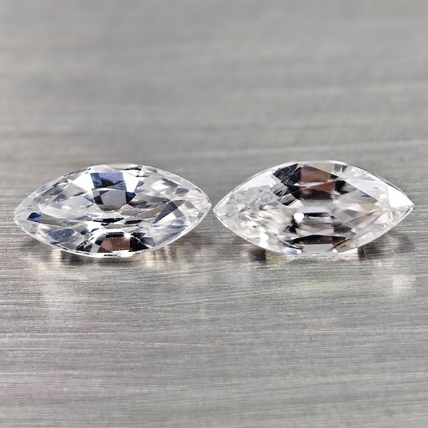 Natural White Zircon 1.72 Ct. 2 Pcs. Marquise Shape 8 x 3.9 Mm Gemstones From Cambodia (1 of 3)