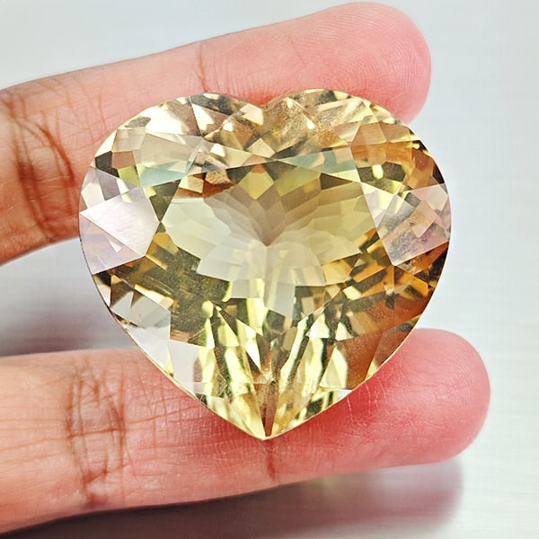 Natural Yellow Lemon Quartz 162.52 Ct. Heart Shape 39 x 37 Mm Gemstone From Brazil (1 of 3)