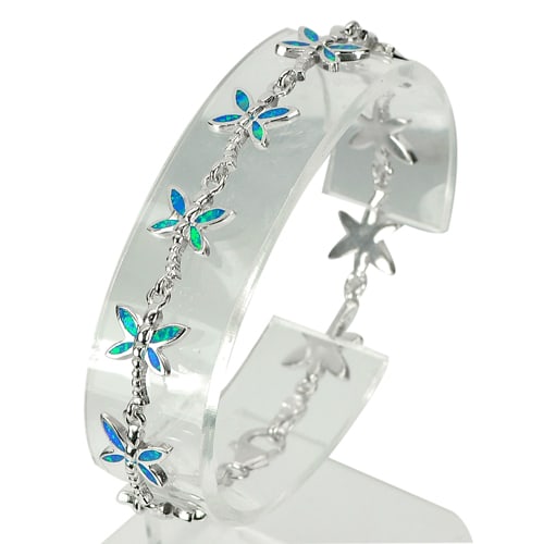 925 Sterling Silver Bracelet Jewelry with Multi Color Blue Created Opal Length 7 Inch. 11.65 Grams (1 of 3)