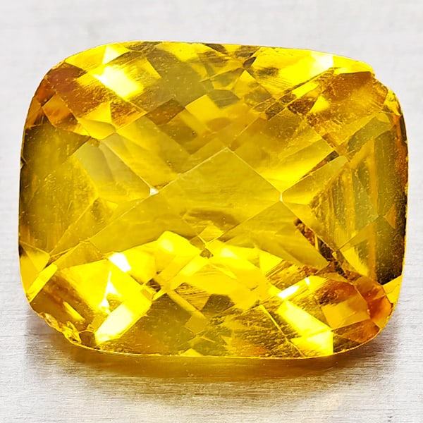 Natural Yellow Citrine 2.80 Ct. Cushion Checkerboard Cut 10.1 x 8.2 Mm. Gemstone From Brazil (1 of 3)