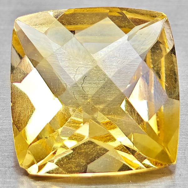 Natural Yellow Citrine 2.78 Ct. Cushion Checkerboard Cut 9.2 x 9.1 Mm. Gemstone From Brazil (1 of 3)