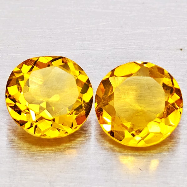 Natural Yellow Citrine 2.32 Ct. 2 Pcs Round Shape 7 Mm Gemstones From Brazil (1 of 3)