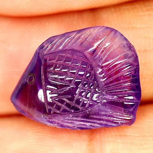 Natural Violet Amethyst 10.09 Ct. Fish Carving Shape 18.8 x 13.8 Mm Gemstone From Brazil (1 of 3)