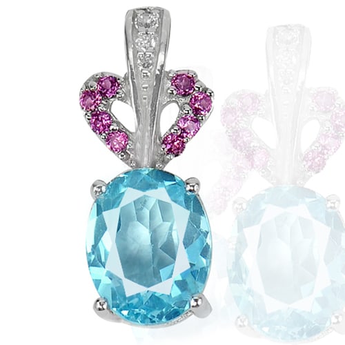 Natural Blue Topaz and Rhodolite Garnet 925 Sterling Silver Pendant Jewelry 2.56 Grams.: Product ID: 281030013 Product Name: Sterling Silver Pendant Product Type: 925 Sterling Silver Fine Jewelry Jewelry Weight: 2.56 Grams. Gemstones Color: Blue Metal: Solid Silver 92.5%. Gemstone Detail: