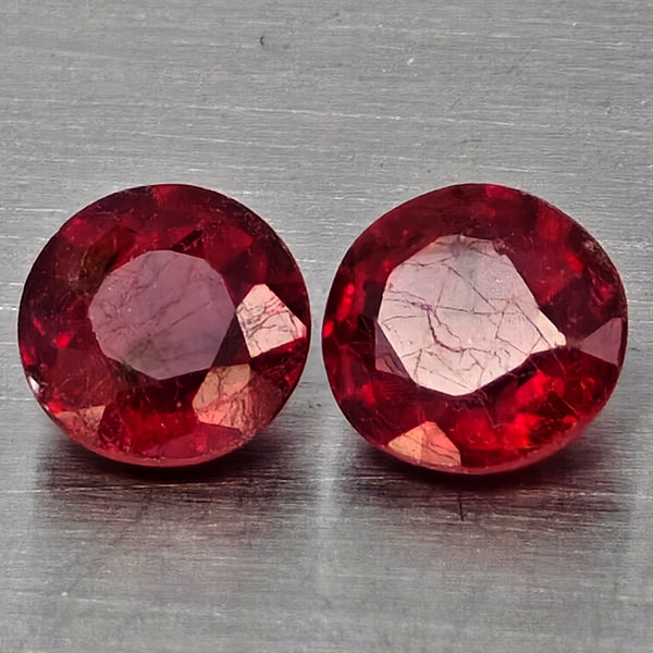 Natural Pinkish Red Ruby 1.38 Ct. 2 Pcs Round Shape 5.3 Mm Gemstone From Madagascar (1 of 3)