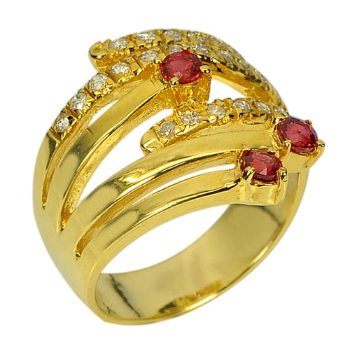 Natural Red Songea Sapphire and Diamond 14K Yellow Gold Ring Jewelry Size 6.5 (1 of 3)