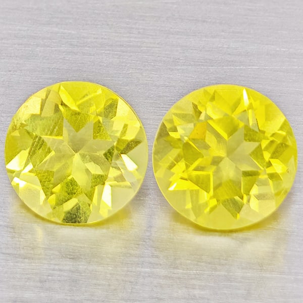 Natural Yellow Lemon Quartz 2.36 Ct. 2 Pcs Round Shape 7.2 Mm Gemstone From Brazil (1 of 3)