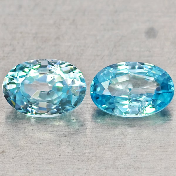 Natural Blue Zircon 1.50 Ct. 2 Pcs Oval Shape 6.1 x 4.2 Mm Gemstones From Cambodia: Product ID: 807743050 Product Name: Natural Zircon Weight: 1.48 CT. Size: 4.5 x 4.5 x 2.9 MM. Shape: Oval Color: Blue Clarity:VSI Luster: Good Gems Origin: Cambodia Treatment: Heated Crystal Structure