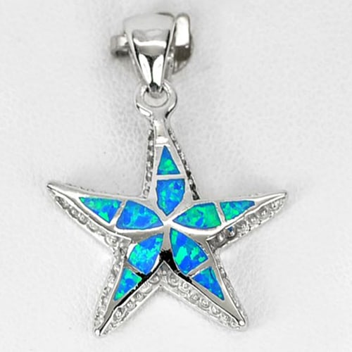 925 Sterling Silver Pendant Jewelry with Multi Color Blue Created Opal Starfish 3.51 G. (1 of 3)
