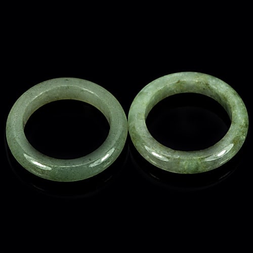Natural Green Jade Ring 23.23 Ct. Round Shape 2 Pcs. Gemstone Size 6.5 (1 of 3)