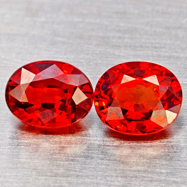 Natural Orange Red Spessartine Garnet 1.55 Ct. 2 Pcs Oval Shape 5.7 x 4.8 Mm Gemstones From Namibia (1 of 3)