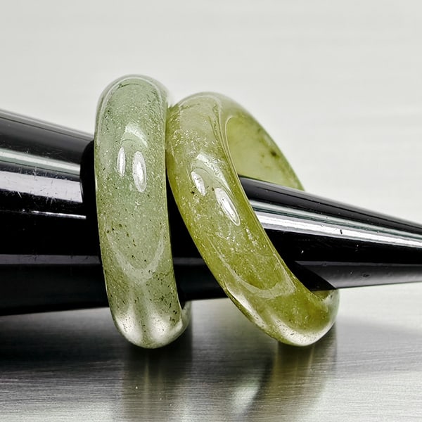 Natural Green Jade 23.80 Ct. 2 Pcs Round Cabochon Rings Size 4.5 Gemstones (1 of 3)