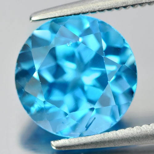 Natural Swiss Blue Topaz 3.37 Ct. Round Shape 9 Mm. Gemstone From Brazil (1 of 3)