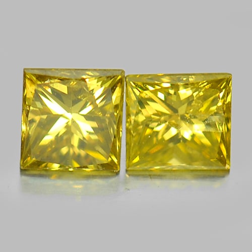 Natural Yellow Diamond 0.36 Ct. 2 Pcs. Square Princess Cut 3.2 x 3.2 x 2.5 Mm. From Belgium (1 of 3)