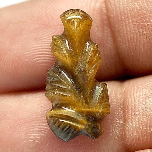 Natural Golden Tiger Eye 7.77 Ct. Carving Leaves Shape 20.9 x 10 Mm Gemstone From Thailand (1 of 3)