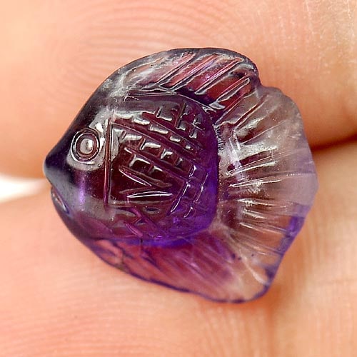 Natural Purple Amethyst 4.01 Ct. Fish Carving Shape 12.7 x 11.6 Mm. Gemstone from Brazil (1 of 3)