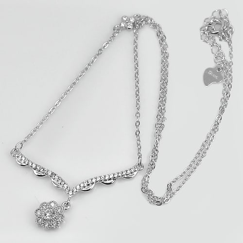 925 Sterling Silver Necklace Jewelry with White CZ Lovely Flower Design 15 Inch. (1 of 3)