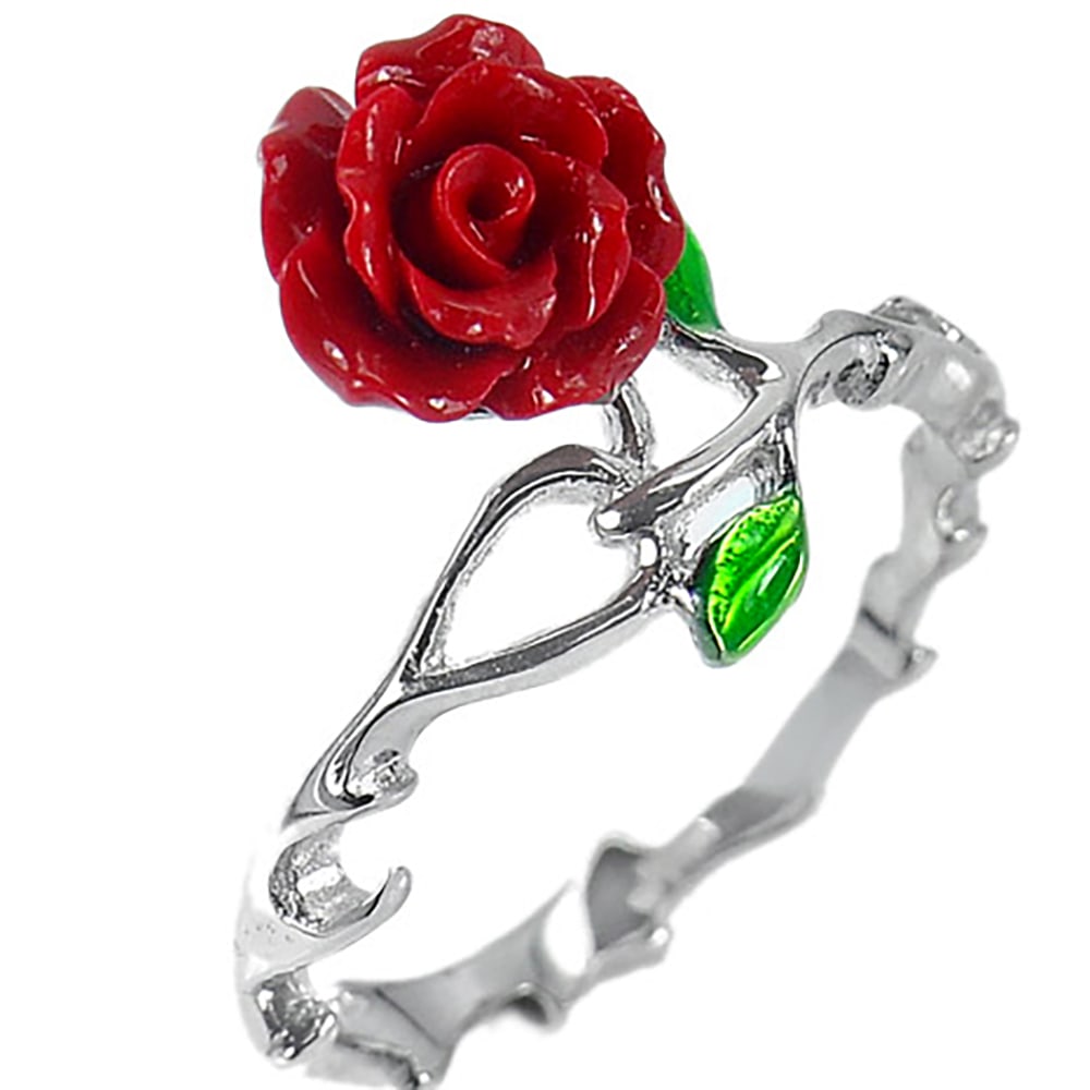 925 Sterling Silver Ring Jewelry 2.47 Grams with Beautiful Rose Red Resin Design Size 6 (1 of 3)