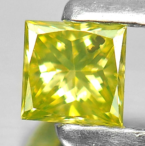 Natural Yellow Diamond 0.16 Ct. Dazzling Square Princess Cut 3 Mm. From Belgium (1 of 3)