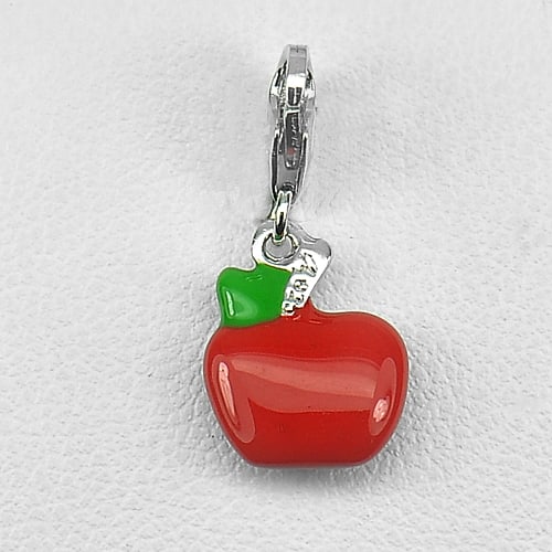 925 Sterling Silver Pendant Jewelry White Gold Plated Lovely Apple Design Enamel (1 of 3)