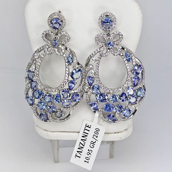 Natural Purplish Blue Tanzanite 925 Sterling Silver Earrings Jewelry 10.95 Grams (1 of 3)