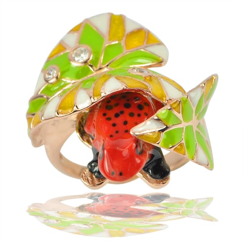 925 Sterling Silver Ring Jewelry Rose Gold Plated Size 7 Red Frog Green Leaf Enamel 8.82 Grams (1 of 3)
