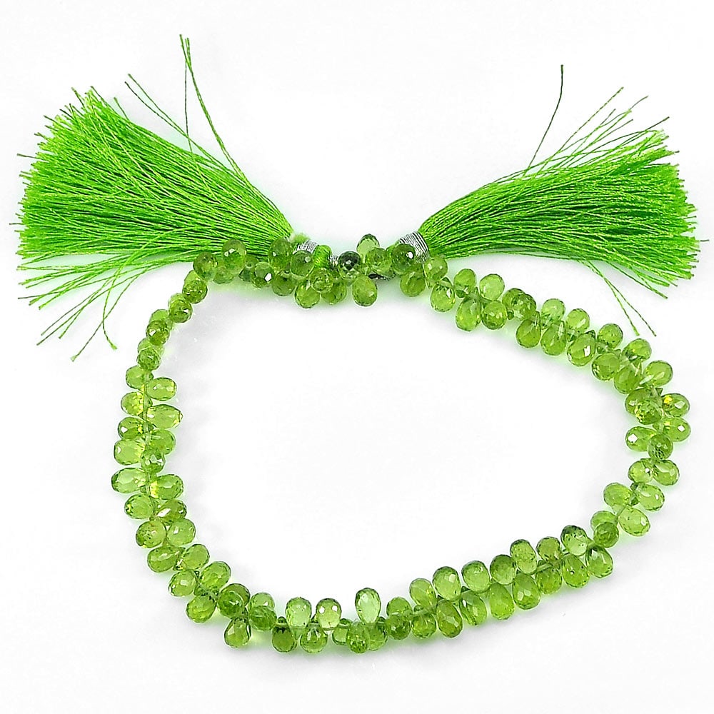 Natural Green Peridot 81.00 Ct. Briolette Shape Beads Length 9 Inch. Gemstones From Thailand (1 of 3)