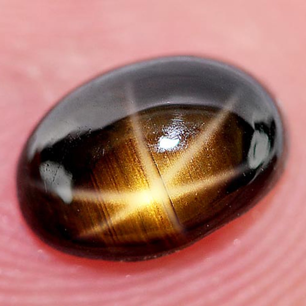 Natural Golden Star Sapphire 6 Rays 1.37 Ct. Oval Cabochon Shape 7.7 x 5.4 Mm. Gemstone From (1 of 3)