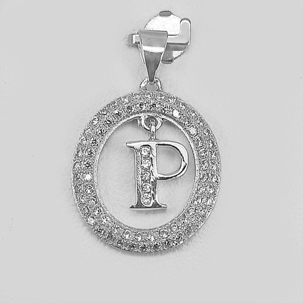 925 Sterling Silver Pendant Jewelry Letter P in Oval Halo Design 2.00 Grams (1 of 3)