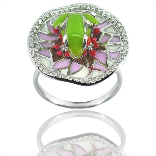 925 Sterling Silver Ring Jewelry Size 9 Beautiful Green Frog Design 6.95 Grams (1 of 3)