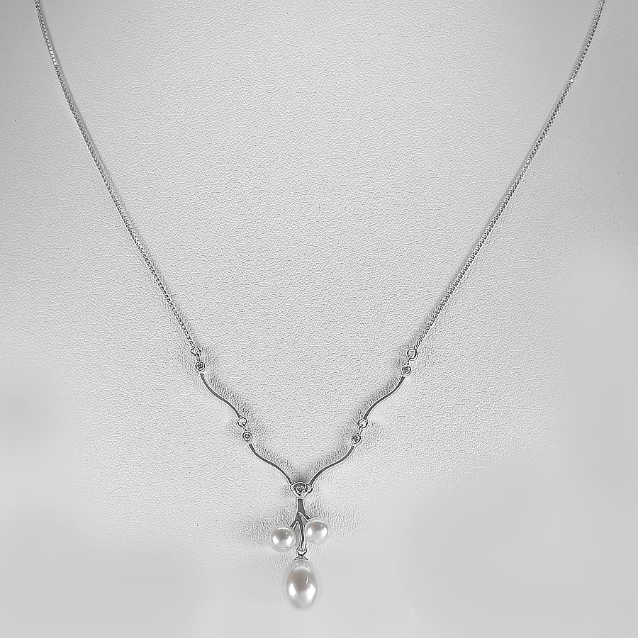 Natural White Pearl 925 Sterling Silver Necklace Jewelry 5.09 Grams Length 18 Inch. (1 of 3)