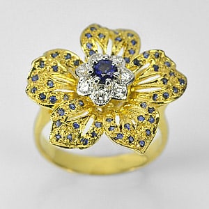 Natural Blue Sapphire and White Diamond 18K Yellow Gold Ring Jewelry 6.62 G. Size 6.5 (1 of 3)