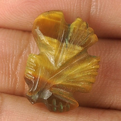 Natural Golden Tiger Eye 6.57 Ct. Beauty Color Carving Leaves 16 x 11.7 Mm Gemstone From Thailand (1 of 3)