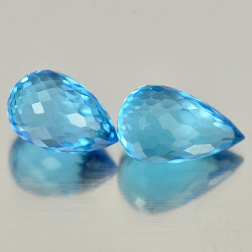 Natural Blue Topaz 4.22 Ct. Pair Briolette Shape 8.2 x 5.4 Mm Gemstone From Brazil (1 of 3)