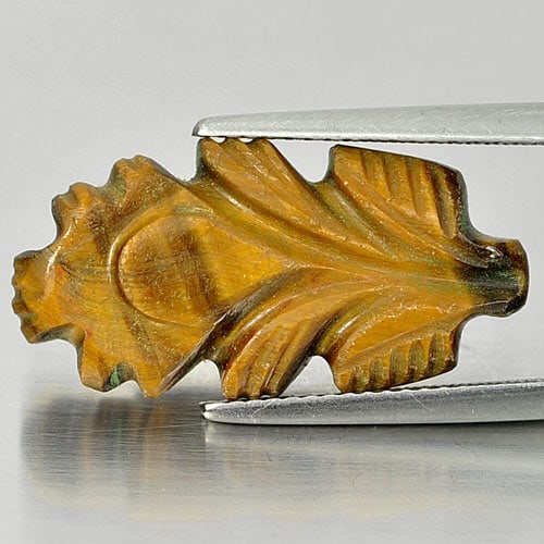 Natural Golden Tiger Eye 9.87 Ct. Carving Leaves Shape 23 x 12.1 Mm Gemstone From Thailand (1 of 3)