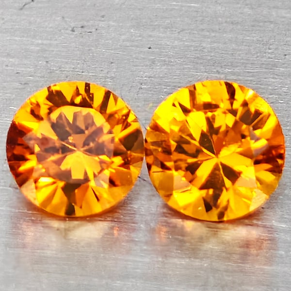 Natural Orange Yellow Sapphire 0.21 Ct. 2 Pcs Round Diamond Cut 2.8 Mm Gemstones From Thailand (1 of 3)