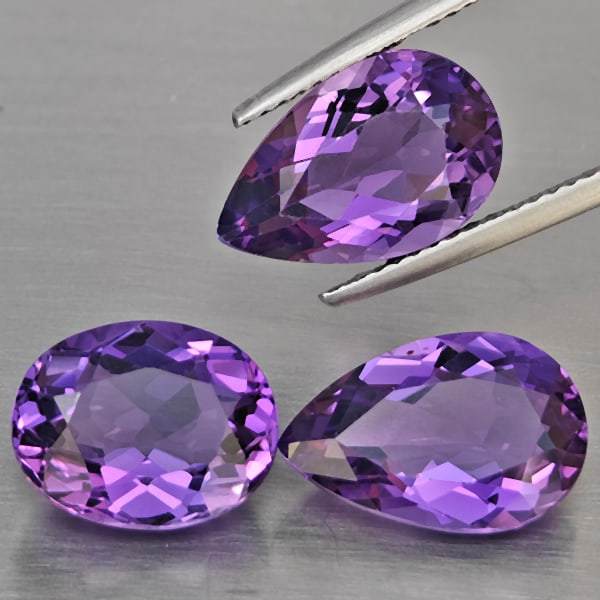 Natural Purple Amethyst 10.30 Ct. 3 Pcs Mixed Shape Gemstone From Brazil: Product ID: 800325596 Product Name: Natural Amethyst Weight: 10.30 CT. Size: 13 x 8.5 x 6 to 10.2 x 8.9 x 6.2 MM. Shape: Mixed Shape Color: Purple Clarity:VSI Luster: Good Gems Origin: Brazil Treatmen