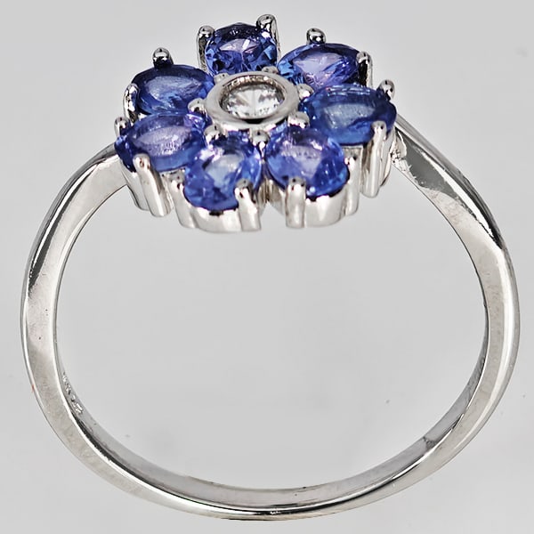 Natural Violetish Blue Tanzanite Real 925 Sterling Silver Jewelry 6.20 Grams Ring Size 8 (1 of 3)