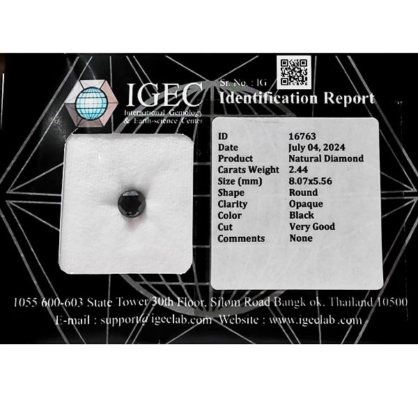 Certified Natural Black Diamond 2.44 Ct. Round Brilliant Cut 8.07 x 5.56 Mm (1 of 3)