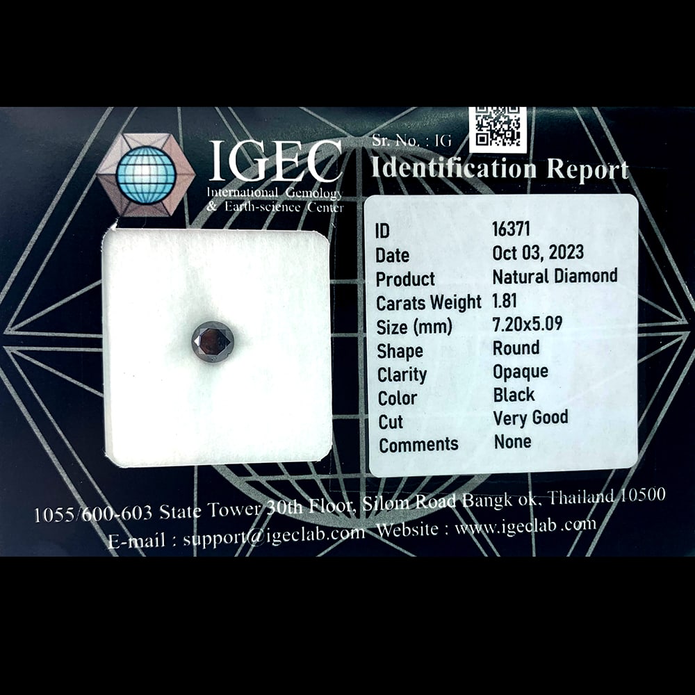 Natural Black Diamond 1.81 Ct. Round Brilliant Cut 7.20 x 5.09 Mm. From Belgium (1 of 3)