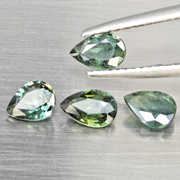 Natural Green Sapphire 1.78 Ct. 4 Pcs Pear Shape 5.6 x 4.4 Mm Gemstone From Thailand (1 of 3)