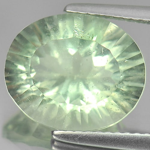Natural Green Fluorite 5.89 Ct. Oval Concave Cut 12.3 x 10.4 Mm Gemstone From Brazil (1 of 3)