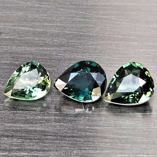 Natural Green Sapphire 1.11 Ct. 3 Pcs Pear Shape Gemstone From Thailand (1 of 3)