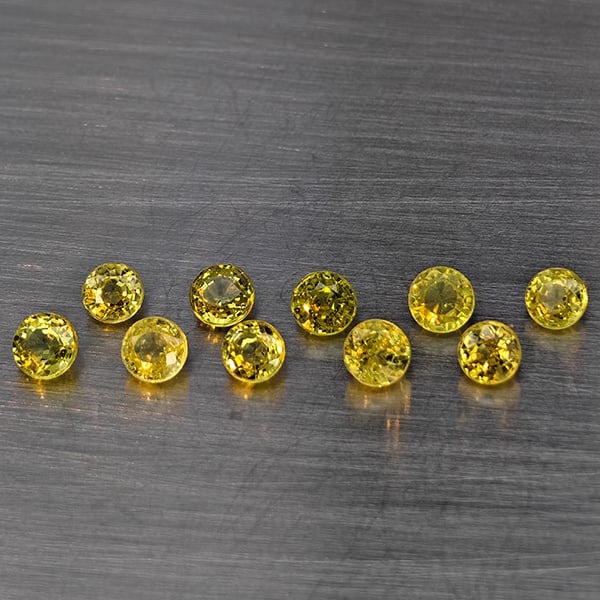 Natural Greenish Yellow Titanium Sphene Rainbow Spark 1.94 Ct. 10 Pcs Round Shape 3.3 Mm Gemstones: Product ID: 806509357 Product Name: Natural Sphene Weight: 1.94 CT. Size: 3.3 x 3.3 x 2.6 MM. Shape: Round Shape Color: Greenish Yellow Titanium Ranibow Spark Clarity:SI1 Luster: Good Gems Origin: Mad