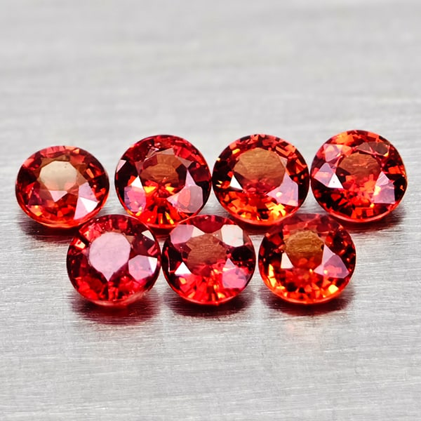 Natural Orangish Red Songea Sapphire 1.09 Ct. 7 Pcs Round Shape 3 Mm Gemstones From Tanzania (1 of 3)