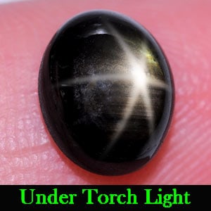 Natural Black Star Sapphire 6 Rays 2.59 Ct. Oval Cabochon Shape 8.7 x 7 Mm Gemstone from Thailand: Product ID: 806136173 Product Name: Natural Star Sapphire Weight: 2.59 CT. Size: 8.7 x 7 x 3.8 MM. Shape: Oval Cabochon Color: Black Clarity:Opaque Luster: Good 6 Rays Star Gems Origin: Thailand Treat